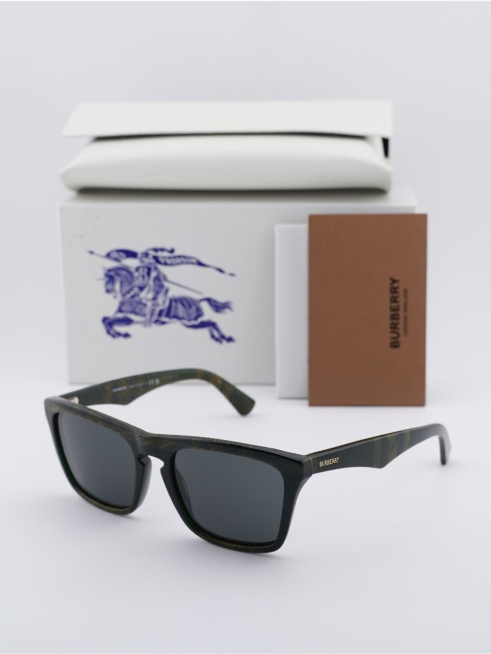 Burberry BE4434 412587 Square Sunglasses - Check Green/ Dark Grey